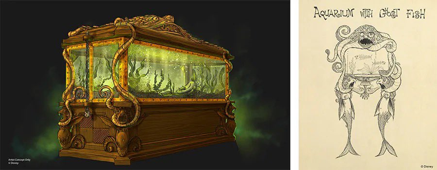 👻 🪝 NEW details were shared about the Haunted Mansion Parlor aboard the @DisneyCruise Disney Treasure ship. 

Disney Imagineers to create a modern “Aquarium with Ghost Fish” for the Haunted Mansion Parlor.

Blending nostalgia with a fresh layer of lore, the aquarium will fold