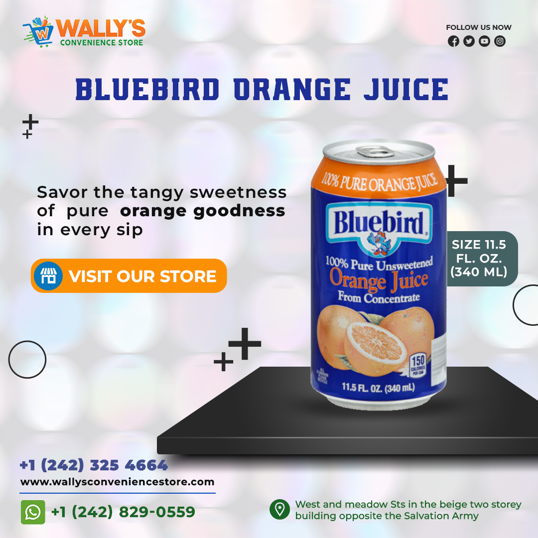 Start your day with a burst of freshness! #Bluebird Orange Juice, now available at Wally's Convenience Store. Savor the tangy sweetness of pure orange goodness in every sip.
wallysconveniencestore.com/product/bluebi…

#orangejuice #bluebirdorangejuice #colddrinks #cancolddrinks #Meadowsts #Nassau