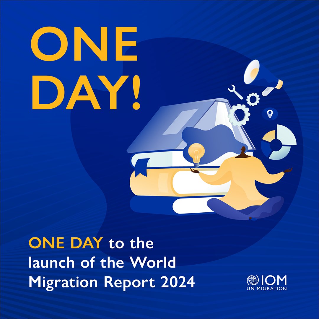 One day left until #WMR2024!​ Annually, the World Migration Report gathers migration data from around the world and offers comprehensive analyses. This upcoming 2024 report will be the 12th edition.​ For more details: worldmigrationreport.iom.int