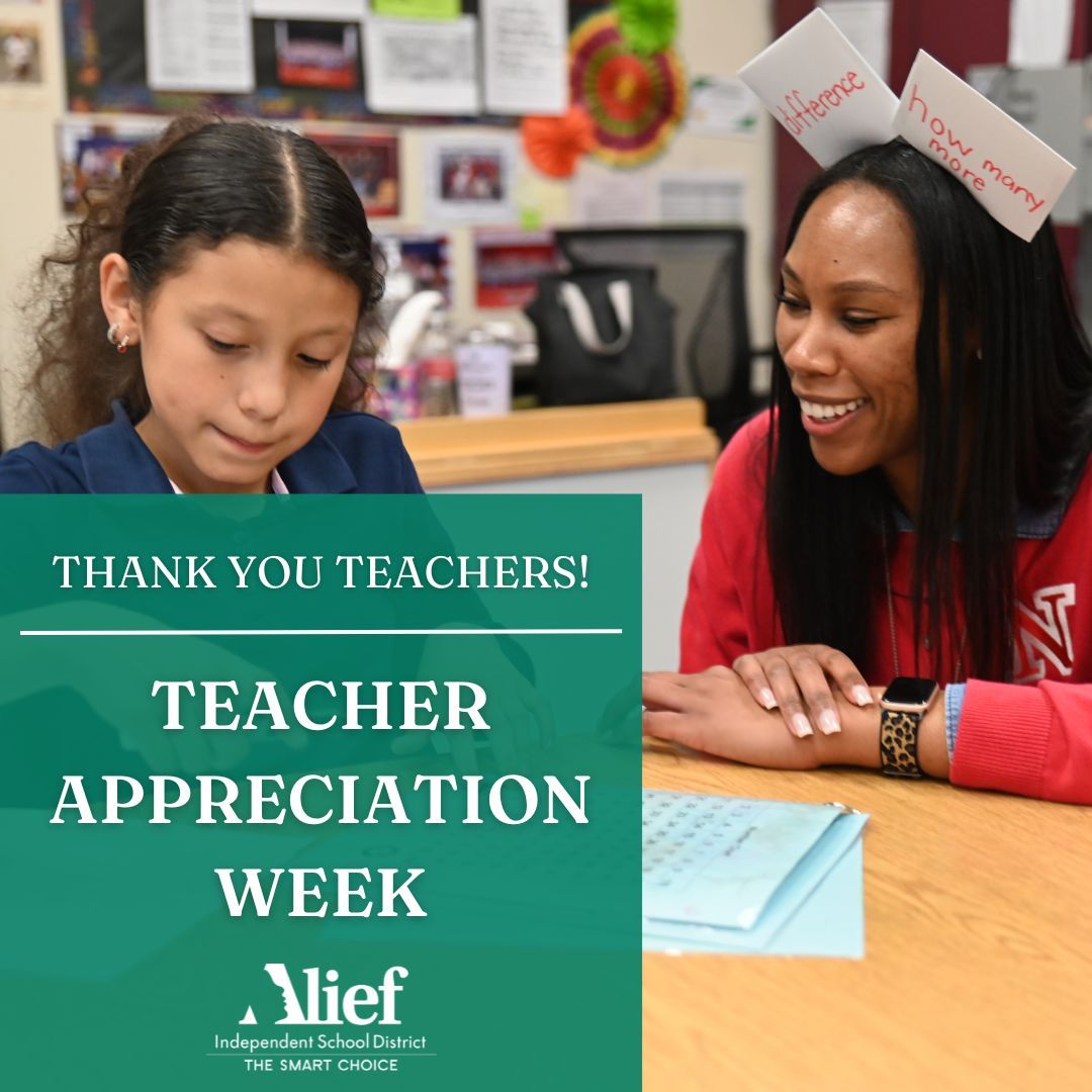 It's Teacher Appreciation Week! Our teachers are among the best in the nation, and we are grateful for their dedication to providing an excellent education for our students every day. Thank you, teachers, for making Alief ISD such a wonderful place to learn & grow. #WeAreAlief 🍎