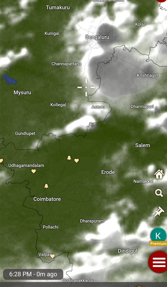 Intense #Thunderstorm development seen over north of #Sathyamangalam ghats #easternghats #Erode district towards South interior #Karnataka