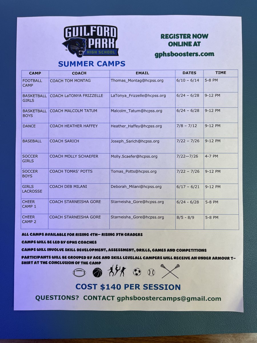 Guilford Park HS Athletics (@gphspanthers) on Twitter photo โฆ<a href="/GPHSBoosters/">Guilford Park High School Boosters</a>โฉ Summer Camps..Registration is LIVE for football, baseball, girls lax, b/g soccer, b/g basketball, cheer, and dance! Go to gphsboosters.com to register!! ๐๐ โฆ<a href="/GPHS_BoysSoccer/">Guilford Park BSoccer</a>โฉ โฆ<a href="/GPHS_Football/">Guilford Park Football</a>โฉ โฆ<a href="/GPHS_Baseball/">Guilford Park Baseball</a>โฉ โฆ@GPWSoccerโฉ โฆ<a href="/GPHSBoosters/">Guilford Park High School Boosters</a>โฉ Summer Camps..Registration is LIVE for football, baseball, girls lax, b/g soccer, b/g basketball, cheer, and dance! Go to gphsboosters.com to register!! ๐๐ โฆ<a href="/GPHS_BoysSoccer/">Guilford Park BSoccer</a>โฉ โฆ<a href="/GPHS_Football/">Guilford Park Football</a>โฉ โฆ<a href="/GPHS_Baseball/">Guilford Park Baseball</a>โฉ โฆ@GPWSoccerโฉ