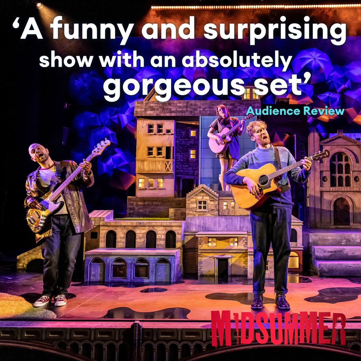☂ Don't miss #Midsummer, our show that has 'everything' including an 'absolutely gorgeous set!' Catch our incredible bunch of actor musicians in this beautiful rom-com before Sat 18 May! 🎸

Tickets: buff.ly/4bocBF8