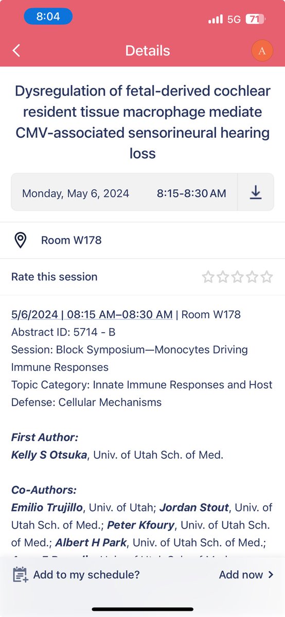 Come listen to my awesome student ⁦@KellyOtsuka⁩ talk about CMV and macrophage development in the cochlea!! #AAI2024