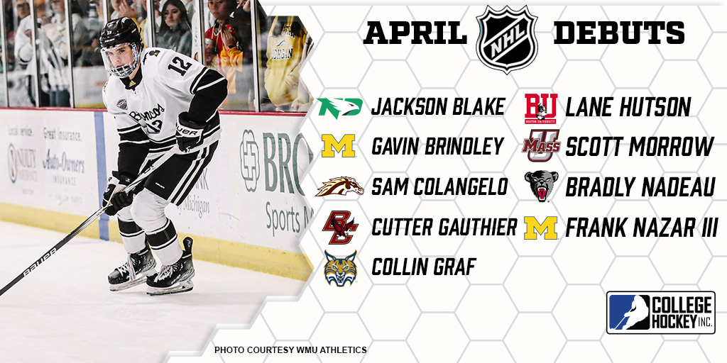 Nine players made their NHL debuts in April following the conclusion of their college hockey season.