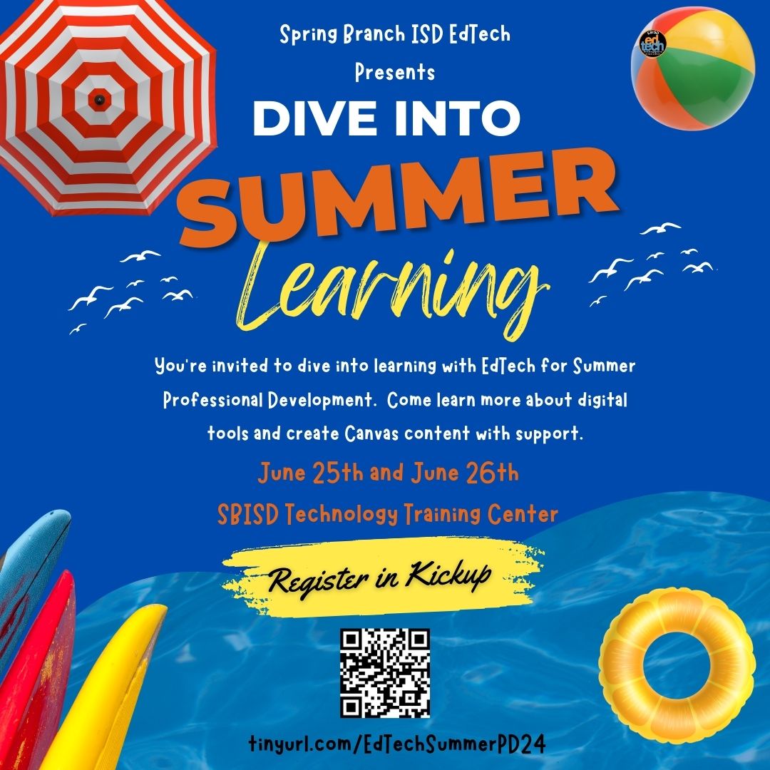 SBISD EdTech (@sbisdedtech) on Twitter photo 📢 <a href="/sbisd/">Spring Branch ISD</a> Want to level up your digital classroom this summer? You're invited to join us for professional learning to create engaging content with an expert & collaborate with colleagues! Register in Kickup today --
🔗tinyurl.com/EdTechSummerPD…
#EdTechSummerPD24 📢 <a href="/sbisd/">Spring Branch ISD</a> Want to level up your digital classroom this summer? You're invited to join us for professional learning to create engaging content with an expert & collaborate with colleagues! Register in Kickup today --
🔗tinyurl.com/EdTechSummerPD…
#EdTechSummerPD24