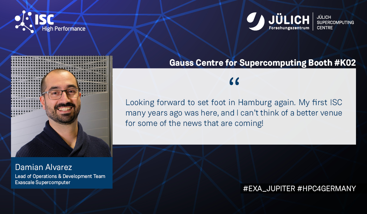 Meet our experts at #ISC24 Damian Alvarez is responsible for our current flagship supercomputer JUWELS, and deeply involved in the design and deployment of the upcoming JUPITER supercomputer, breaking the Exascale barrier in Europe. ➡️go.fzj.de/isc24 #EXA_JUPITER