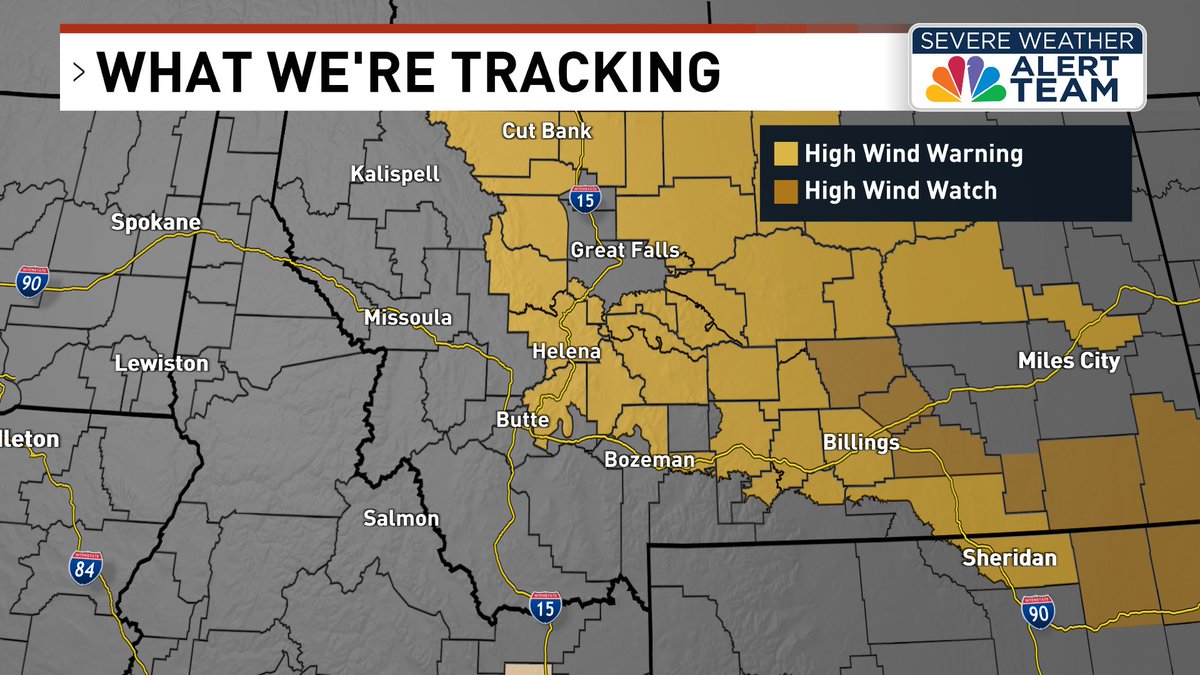 Gusty winds are expected to develop today. Many locations are under high wind watches and warnings. West winds 30 to 40 mph with gusts up to 60 mph expected along and east of the divide. #NBCMontana nbcmontana.com/weather/foreca…