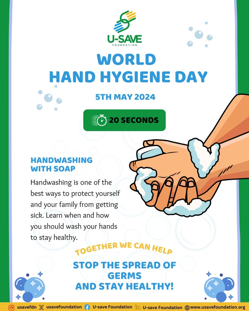 Clean hands save lives! 
Let’s make hand hygiene a habit 
HAPPY WORLD HYGIENE DAY!

#worldhygieneday2024 
#usavefoundation 
#cleanhandssavelives 
#alwayswashyourhands 
#explore