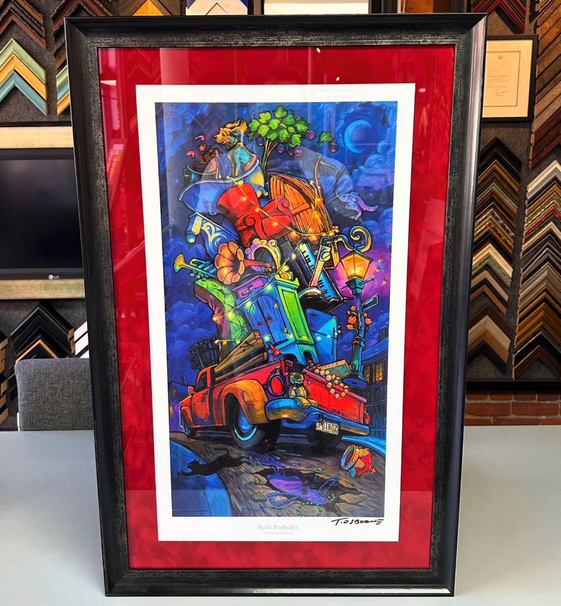 ‘Nola Potholes’ by @TerranceOsborne using suede matting, UV glass and frame by AMPF Moulding! #art #denver #colorado #pictureframing #customframing #5280customframing #terranceosborne #neworleans @truvueglazing @Crescent_CP