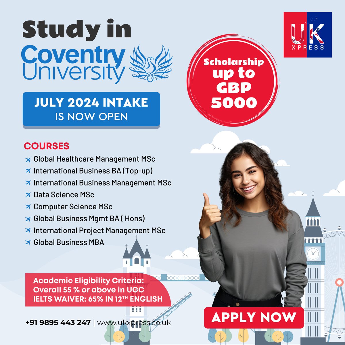Explore exciting study opportunities at Coventry University! 

Contact us today to kick-start your journey towards studying abroad.
📞+91 9895443247

#ukeducation #ukadmissions  #abroadstudy #12thExamResult #10thresults #12thresult