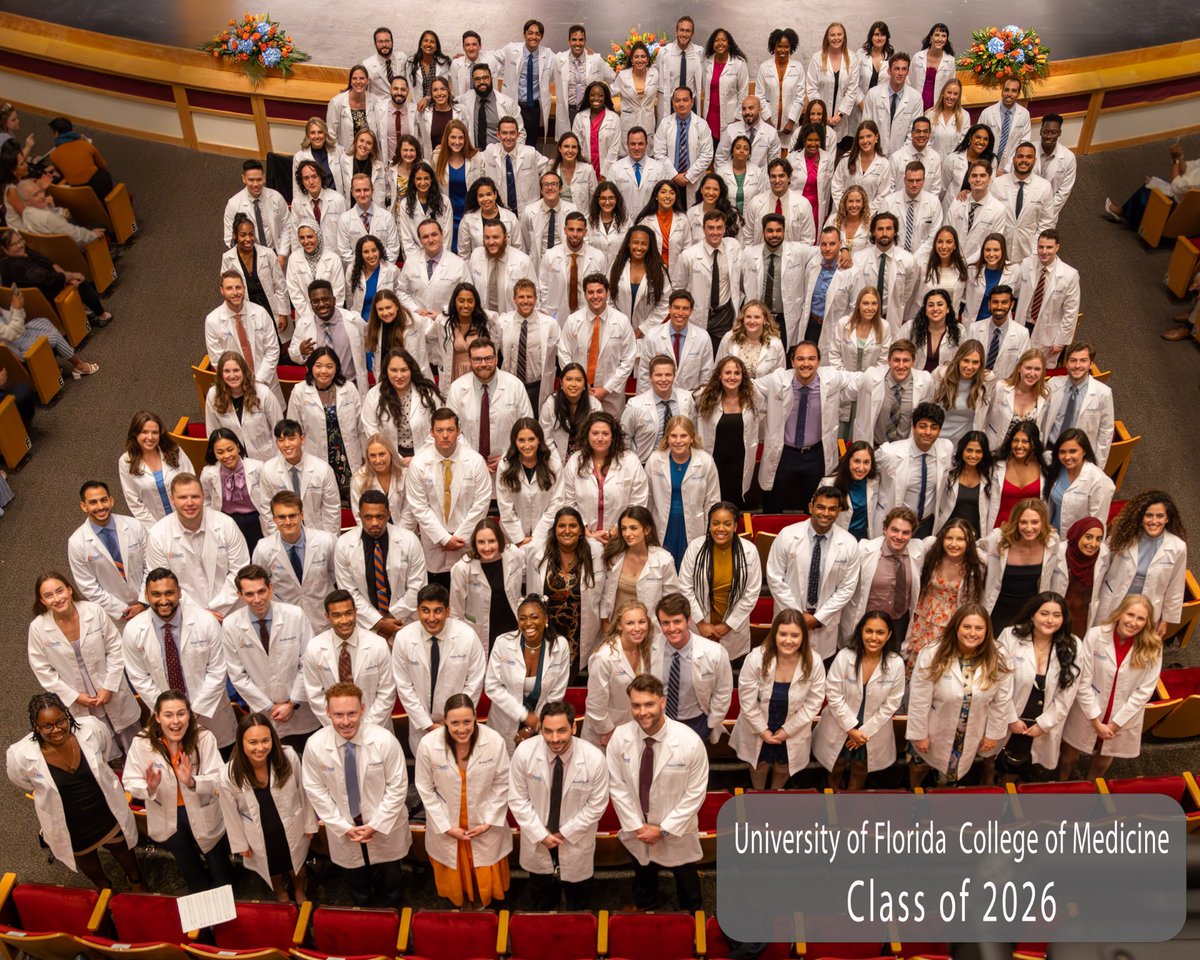 ICYMI: Last month, 138 members of the @UF M.D. class of 2026 received personalized white coats to mark the transition into the clinical rotations that begin in their third year of studies. Read our event recap and see photos at go.ufl.edu/wix0q8z #UFWhiteCoat