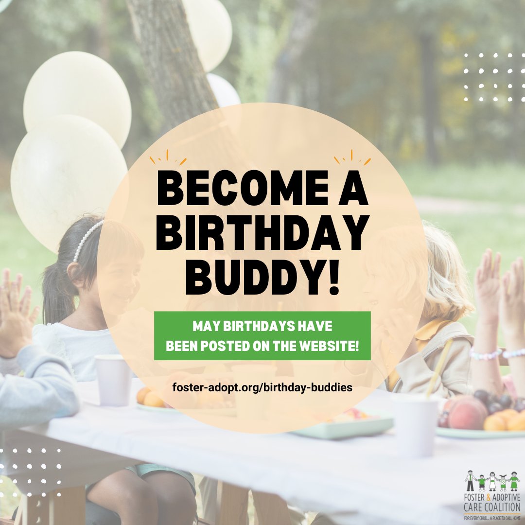 Explore the children with May birthdays on our website and consider sponsoring a child who shares your special day! Click the link: foster-adopt.org/birthday-buddi… to become a Birthday Buddy.