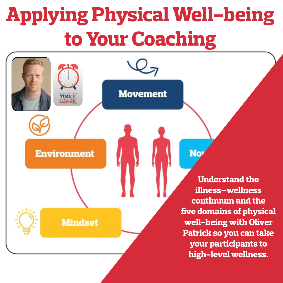 Get to know physical wellbeing in a whole new way in this Time2Learn webinar! 🧠 Physiologist Oliver Patrick explores the topic of physical well-being, including key practical strategies to help you apply its principles to your coaching 👉 bit.ly/44vXVld