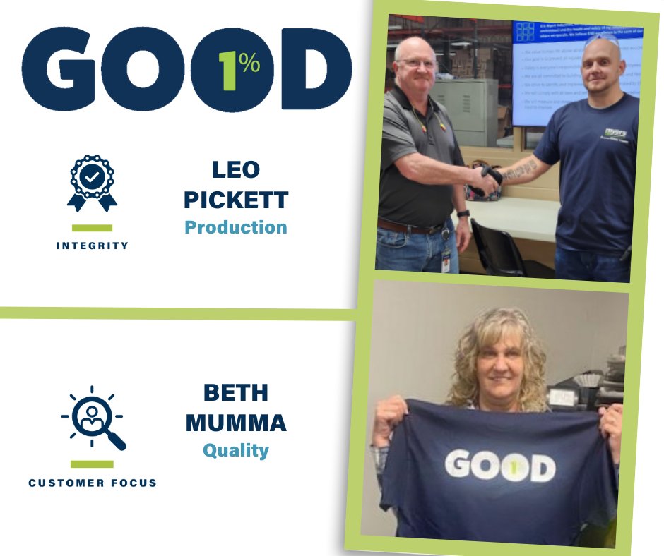 Congratulations to our GOOD Award recipients!

We're thrilled to see our team members recognized for their contributions and achievements.

Keep up the great work!

#OneMyers #Rotomolding #Thermoforming #RotationalMolding #CustomMolding #AwardWinners #EmployeeSafety