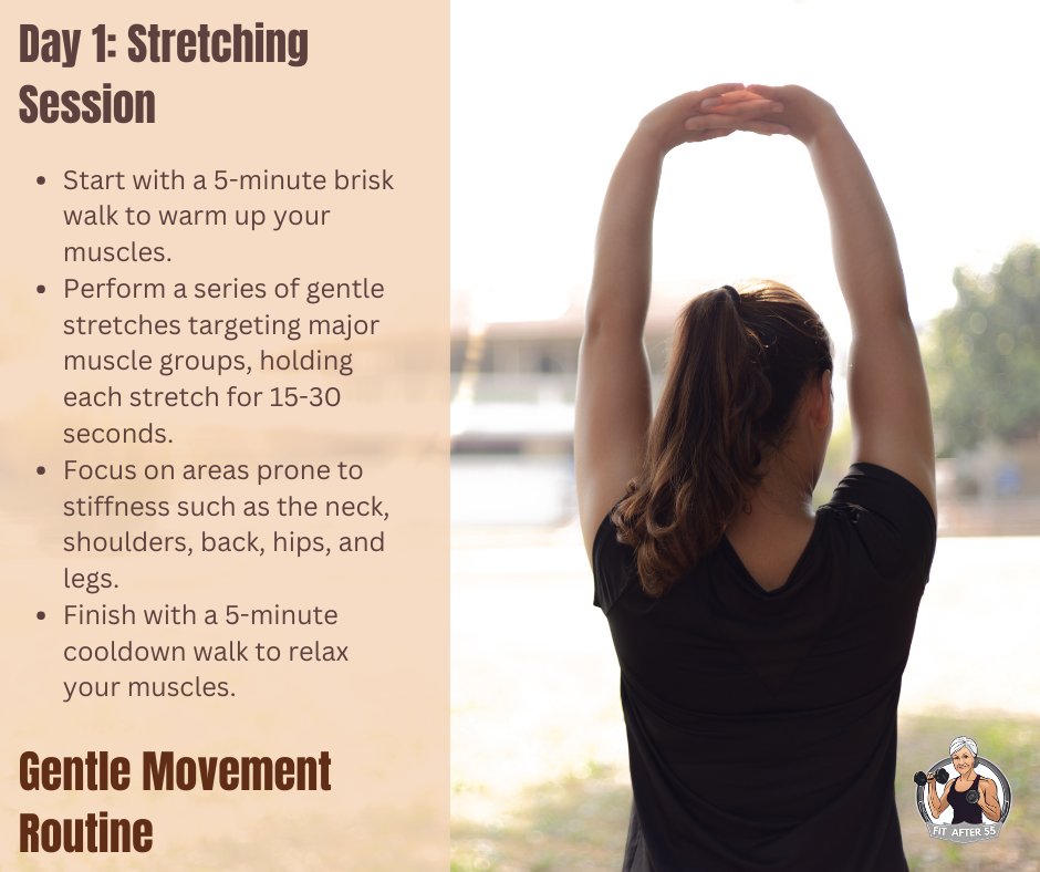 oin our Gentle Movement Routine! 🌿 Day 1 starts with a blissful Stretching Session. Take 5 mins for a brisk walk, then ease into gentle stretches to release tension. Your body will thank you! 💫 #GentleMovement #StretchingSession #WellnessJourney
