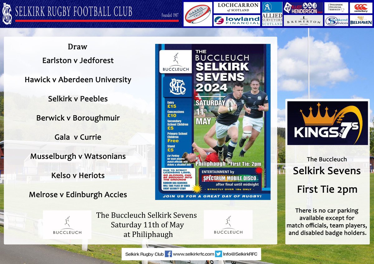 The draw has been made for the Buccleuch Selkirk Sevens this Saturday.