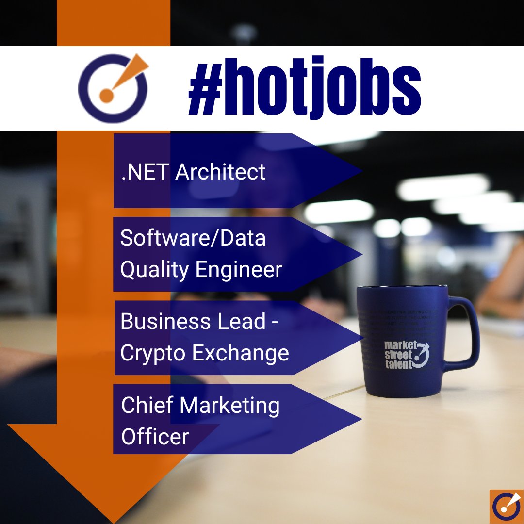 🔥Hot Jobs Alert!🔥 Check out the latest jobs we are looking to source! #hotjobs #hiring 
Apply here: marketstreettalent.com/jobs
#.NET #softwarejobs #Dataquality #Crypto #businesslead