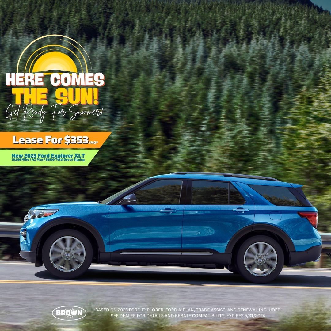 BillBrownFord's tweet image. Here comes the sun ☀️| Drive into the summer months with a new #2023Explorer from #BillBrownFord in Livonia, MI. 

Explore Bill Brown&apos;s #NewSUV TrueView inventory and call 734-452-1024 to schedule your #LivoniaMI test drive today! buff.ly/3JL14UL 

Offers expire 5/31/24