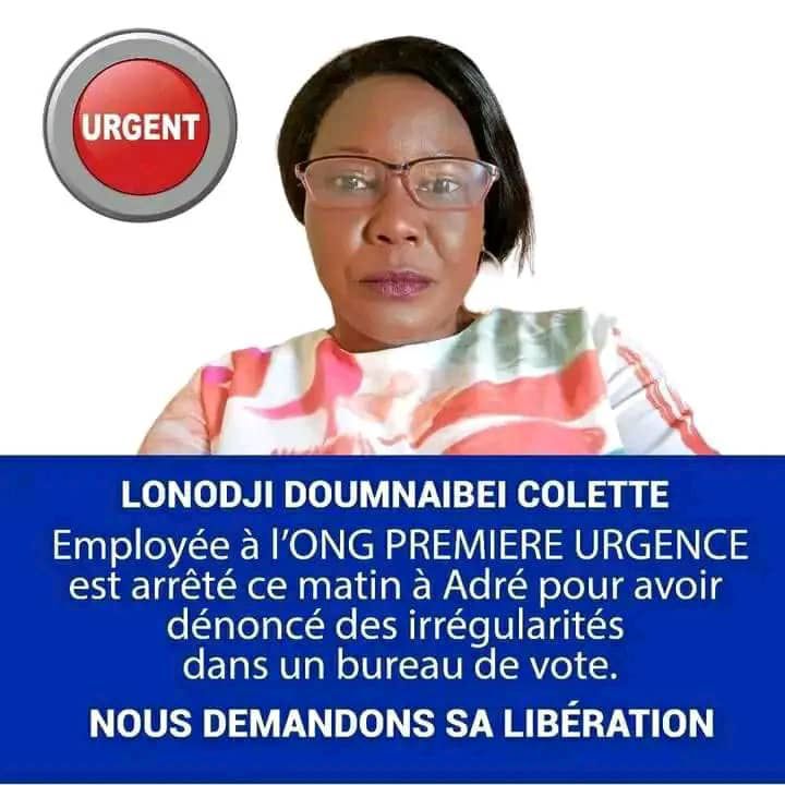 #Tchad Alerte 🔴 Deux agents de l'ONG PREMIÈRE URGENCE ont été arrêtés devant le bureau de vote de Adré, à l'est du Tchad, un superviseur et une financière. Leur tort est d'avoir soulevé des irrégularités dans un bureau de vote.