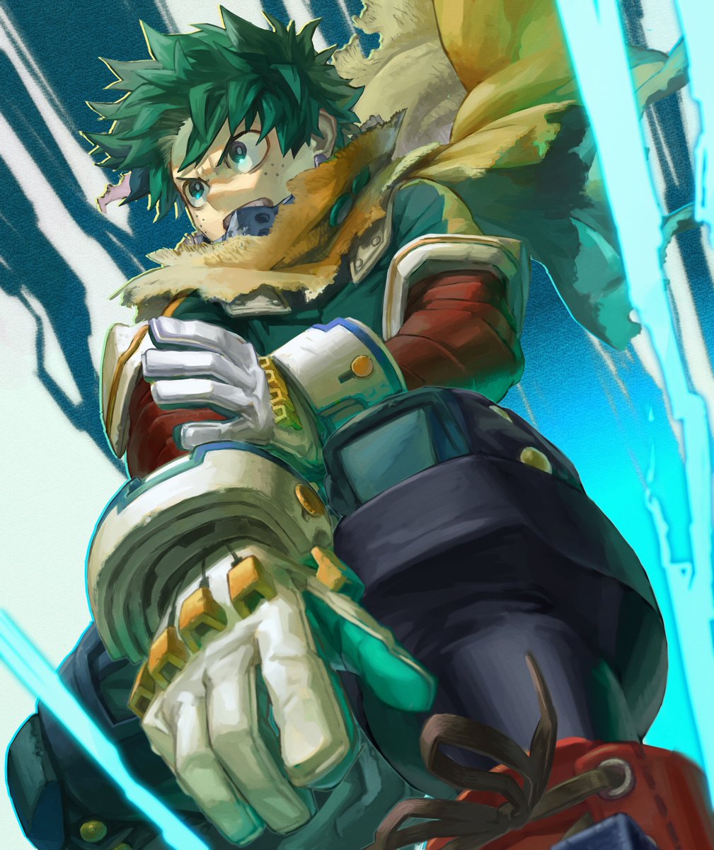 midoriya izuku solo short hair 1boy gloves green eyes male focus boots  illustration images