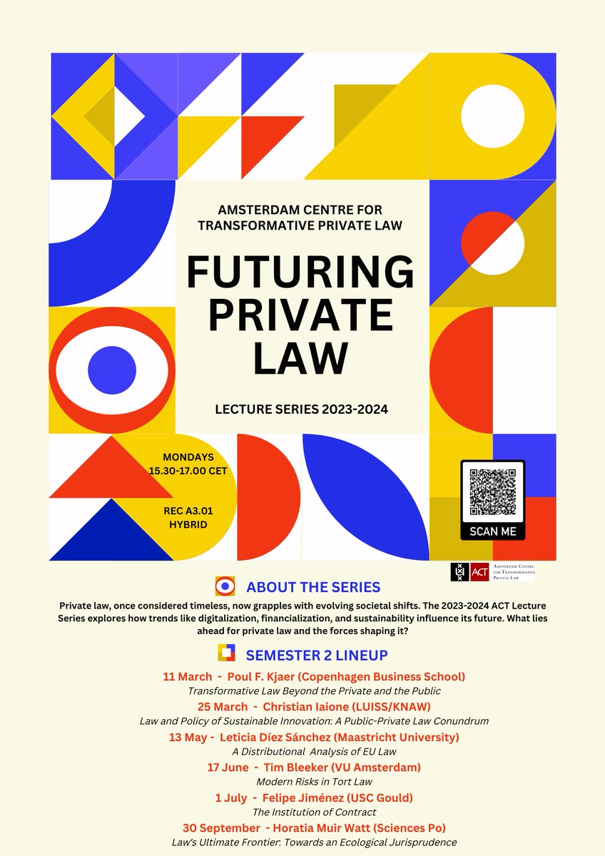 🚨Join us on Monday May 13th at 15.30 for a lecture with Leticia Díez Sánchez (Maastricht University) titled, A Distributional Analysis of EU Law, as part of our Futuring Private Law lecture series. ✨Come live in REC A3.01 or join us online via zoom
