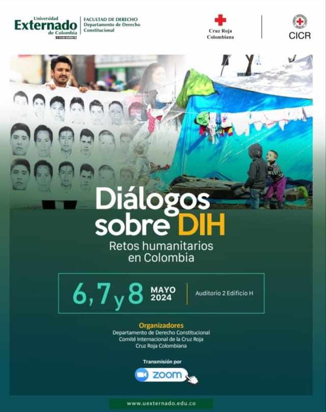#EnMinutos Inician los ‘Diálogos sobre DIH: retos humanitarios en Colombia’, un evento organizado por @DerConstUEC, la Delegación en Colombia del Comité Internacional de la Cruz Roja (@CICR_co) y la Cruz Roja Colombiana. Conéctate 🎓👉 uexternado.zoom.us/j/86260758766 ¡Te esperamos!
