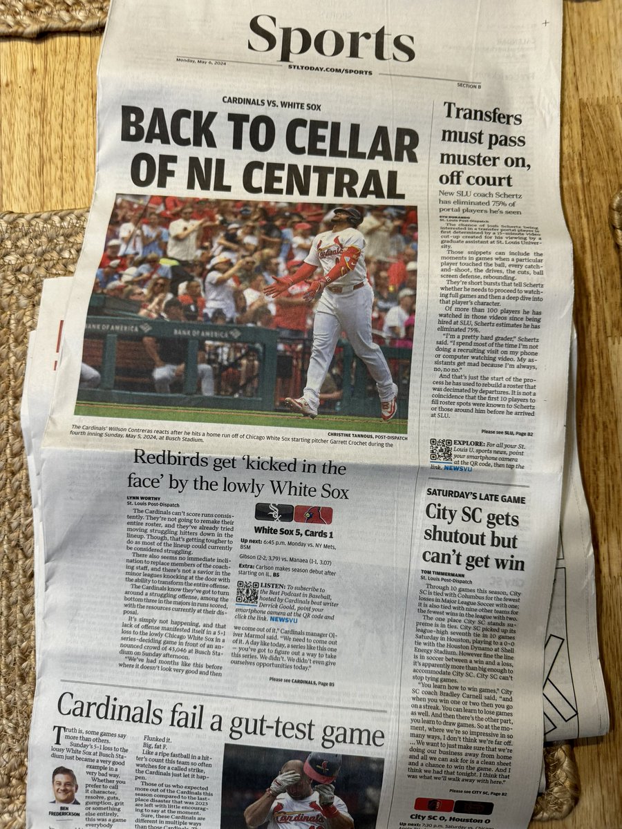 Quite a Post-Dispatch sports page design & presentation, right down to the lead headline and the photo chosen and positioned in relation to that header.

#Cardinals looking up — in standings.

From @LWorthySports: stltoday.com/sports/profess…

From @Ben_Fred: stltoday.com/sports/column/…