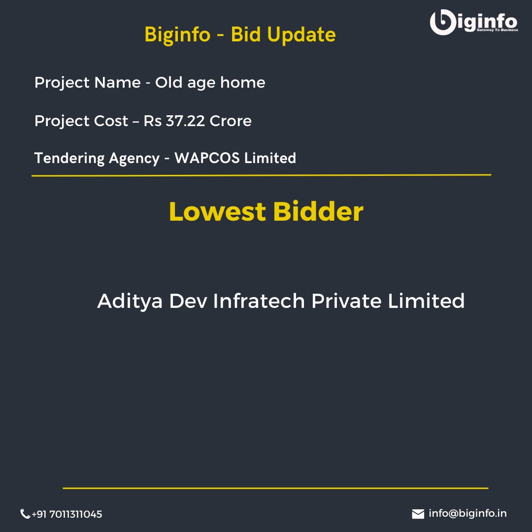 #Bid Update: Construction of old age home #Information that brings #business your way Read Here: t.ly/KXpLW @wapcosofficials @BiginfoI #LatestNews #updates #oldagehome #business #tuesday #phase3 #Elections2024 #orders #news