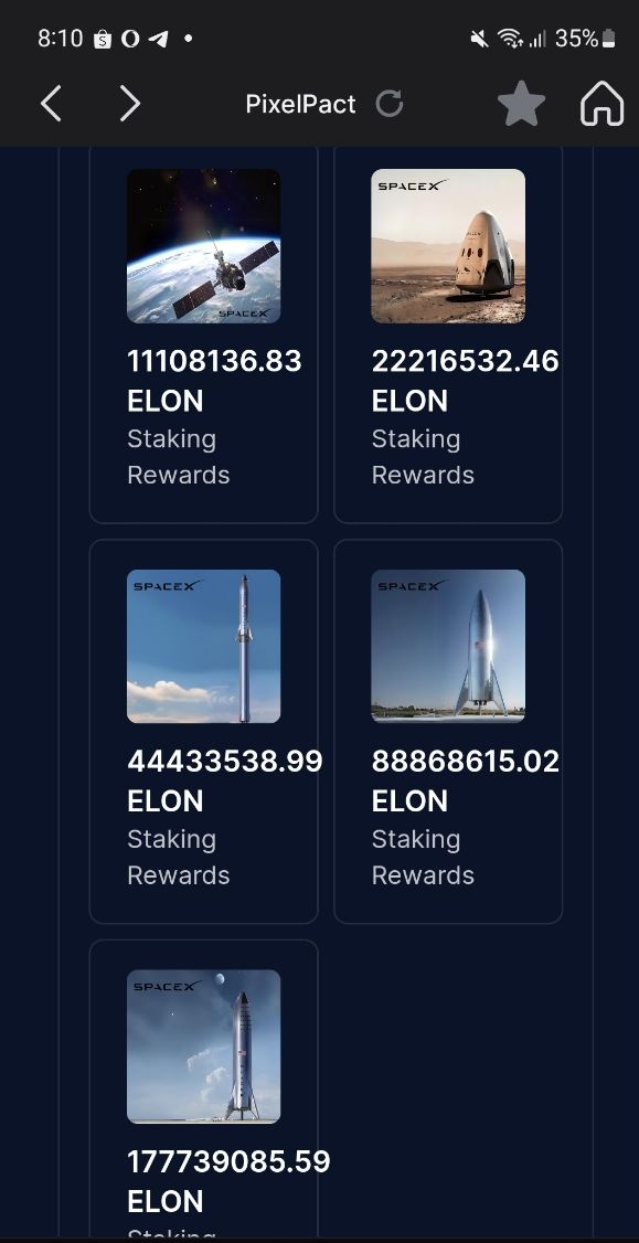 This is $ELON DAILY staking rewards for SpaceX #NFT with 30% APR.
🔹️SpaceX #1 👉 20M
🔹️SpaceX #2 👉 40M
🔹️SpaceX #3 👉 80M
🔹️SpaceX #4 👉 160M
🔹️SpaceX #5 👉 320M 😱
This picture below 👇 shown 12 hours rewards.
Cheers 🍻
Mint page bigbangx.io/collection/spa…
#NFTs #LUNC
