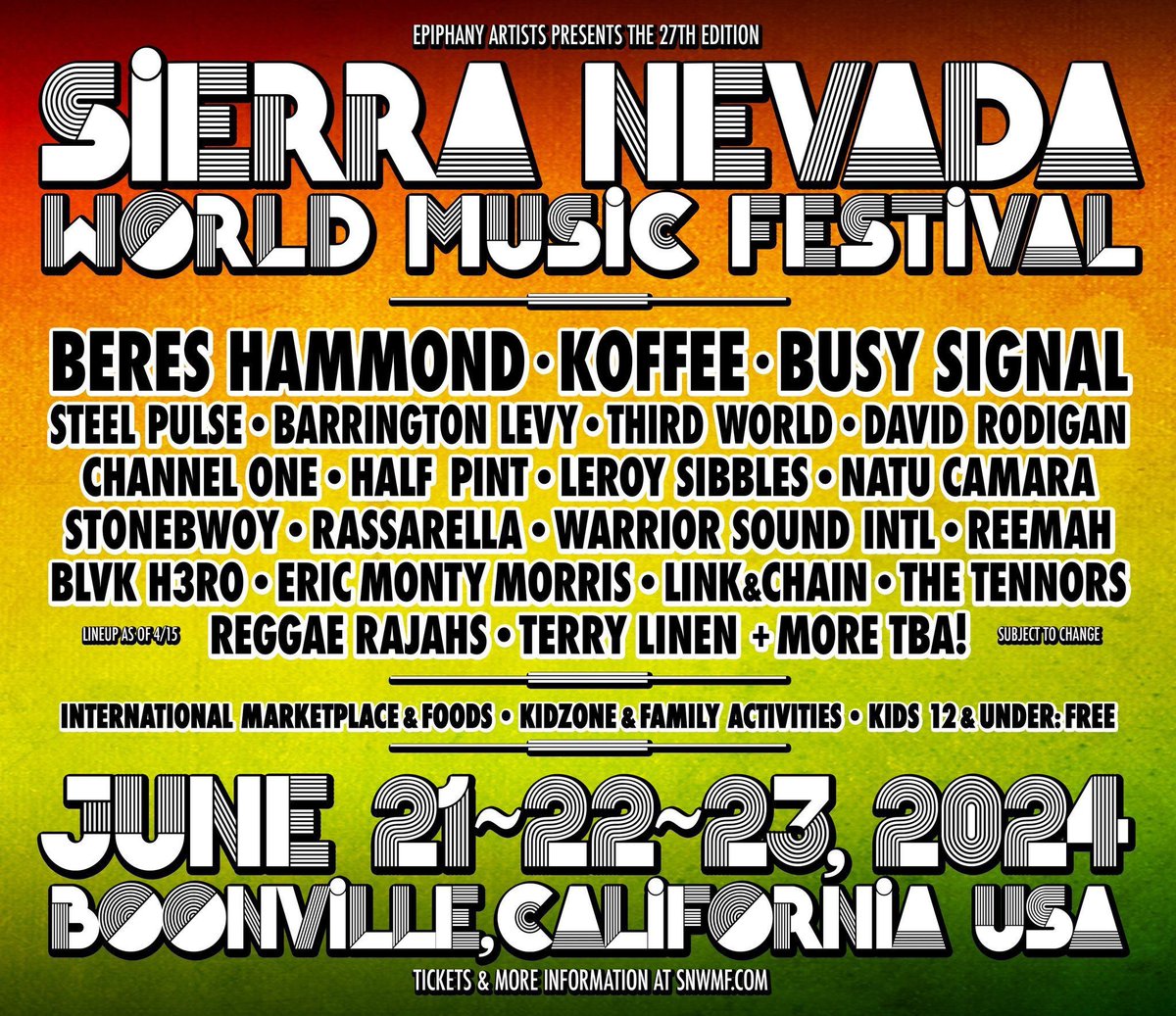 Even more acts have been added to Sierra Nevada World Music Festival 2024! Feel like dancin #SNWMF 🎟️Get your tickets now! bit.ly/SNWMF2024 Ranking Joe Eli-Mac The Aggrolites Boostive Bayonics Kingston a Go-Go Daniel Cuervo Dub Siren HiFi ft. Mello Banton Out of Many One