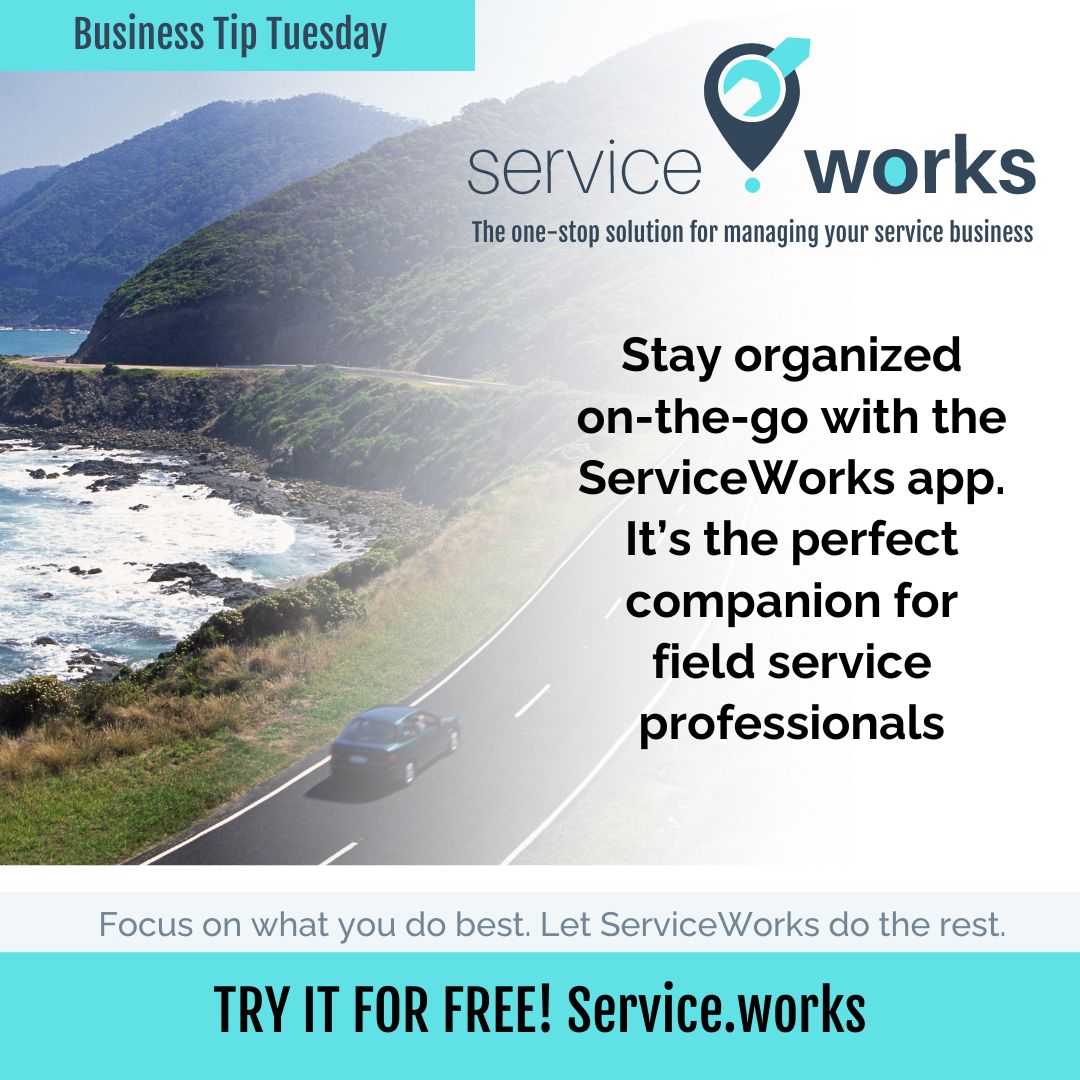 ServiceDotWorks's tweet image. Stay organized on-the-go with ServiceWorks app - the perfect companion for field service professionals!  #ServiceWorks #FieldService