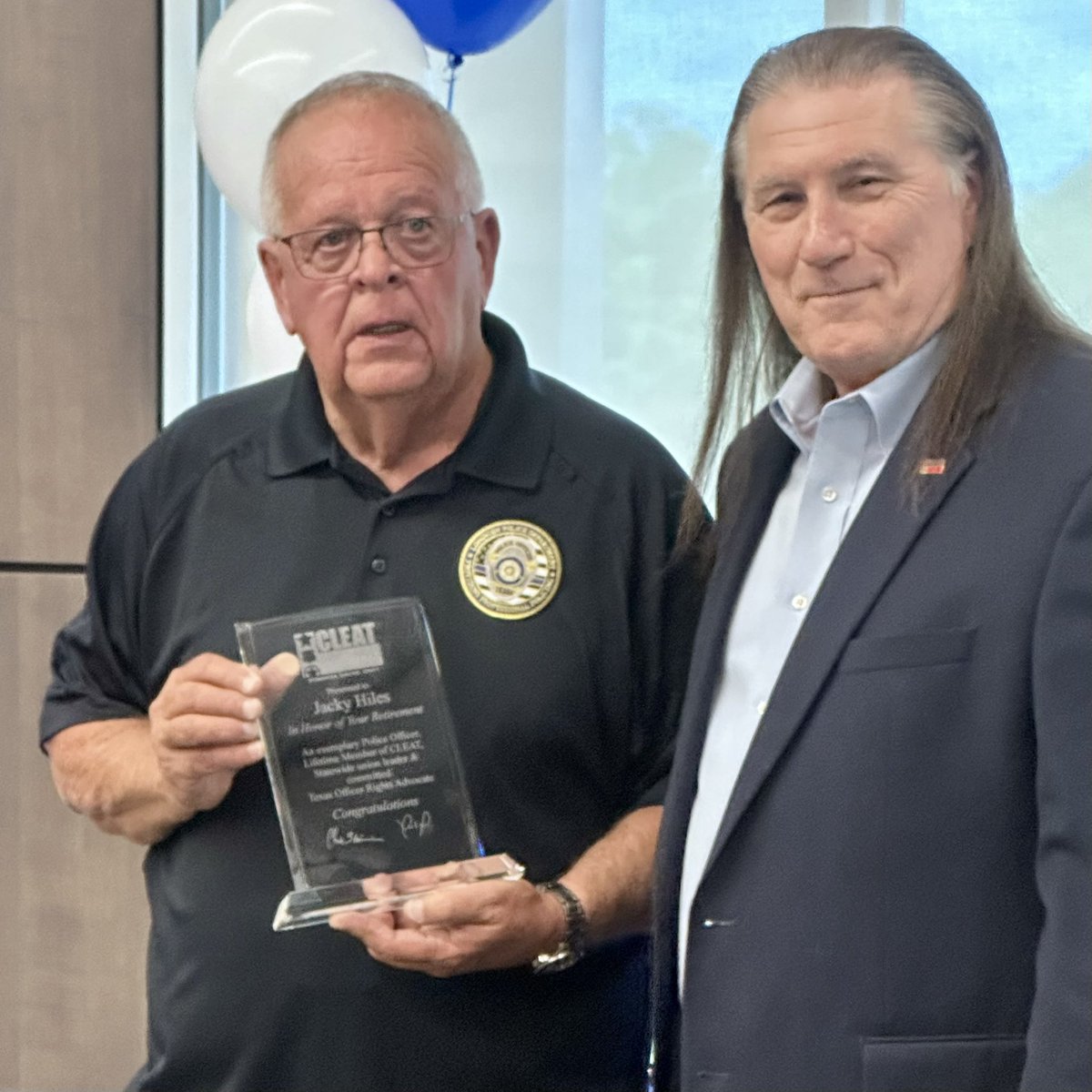 CLEAT Asst Director of Field Services John Kerr presented longtime East Texas CLEAT Loyalist Sgt. Jacky Hiles with a special recognition for all he has done for the law enforcement labor movement. Sgt Hiles retired as a Police Officer Friday after 6 years with Kilgore PD and 38…