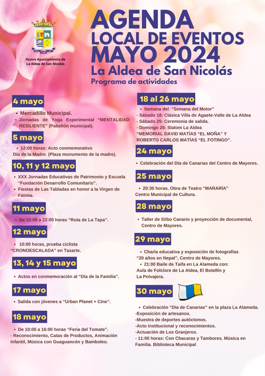 📆Agenda local de eventos de mayo de La Aldea de San Nicolás