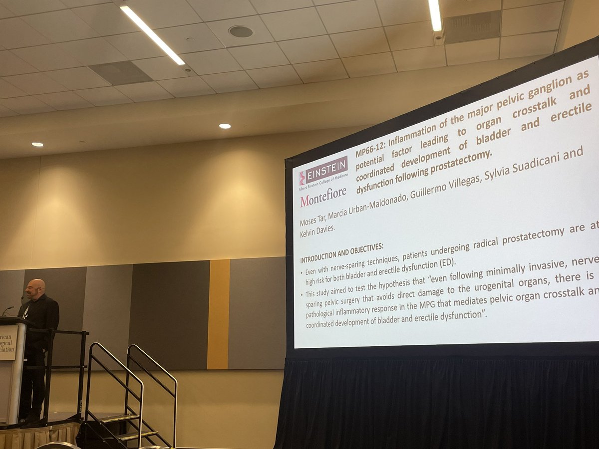 Kelvin Davies, PI of the former Albert Einstein College of Medicine P20 Center, presents findings that connect inflammation with post prostatectomy urogenital complications and simultaneous onset of bladder and erectile dysfunction at #AUA24 #CAIRIBUatAUA