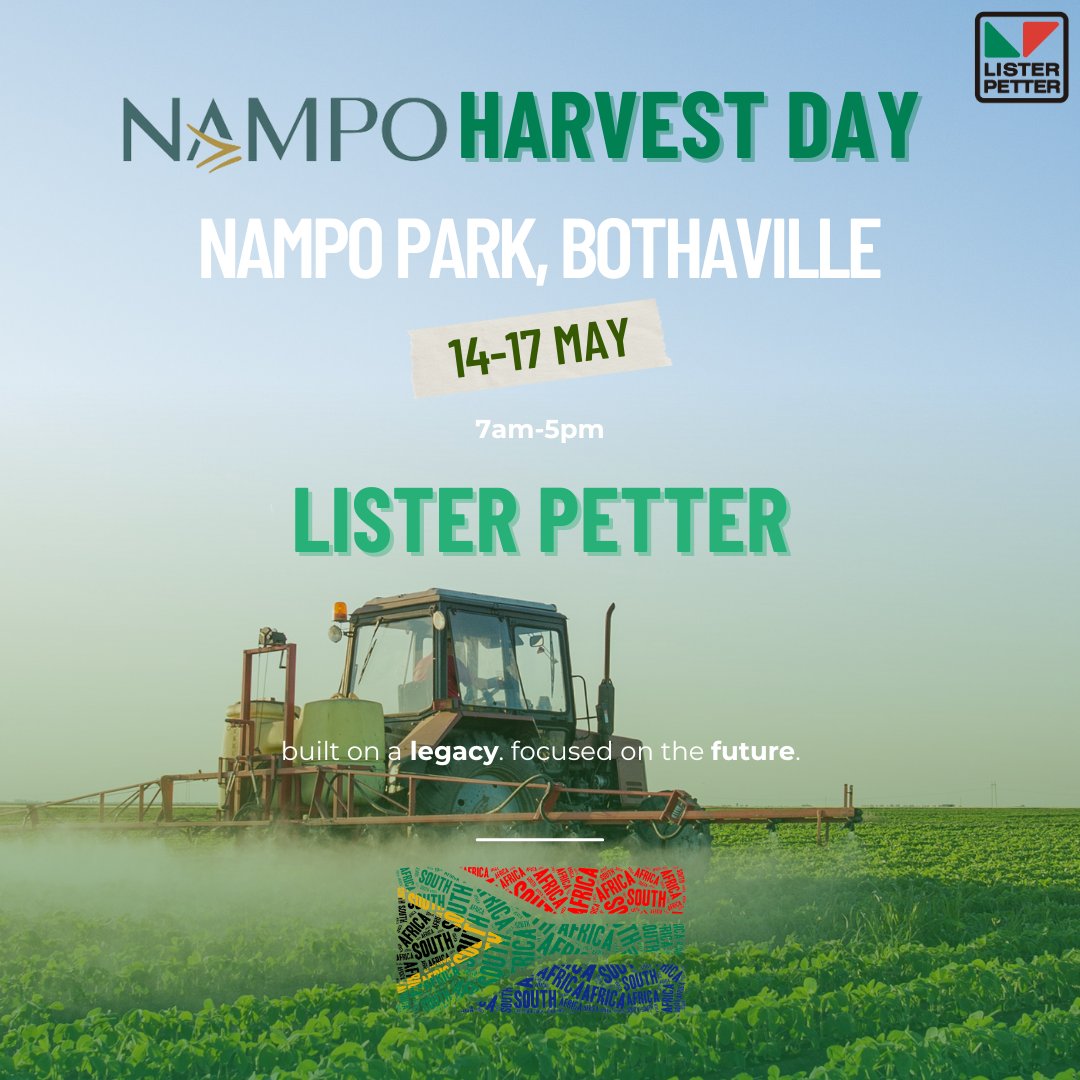 Rev up your excitement for Nampo Harvest Day! Join us May 14th-17th from 7am-5pm to explore the latest in farming innovation through Lister Petter. Don't miss out! ⚡🌾 

Click the link for more infor -zurl.co/fDeb 

#NampoHarvestDay #GeneratorPower