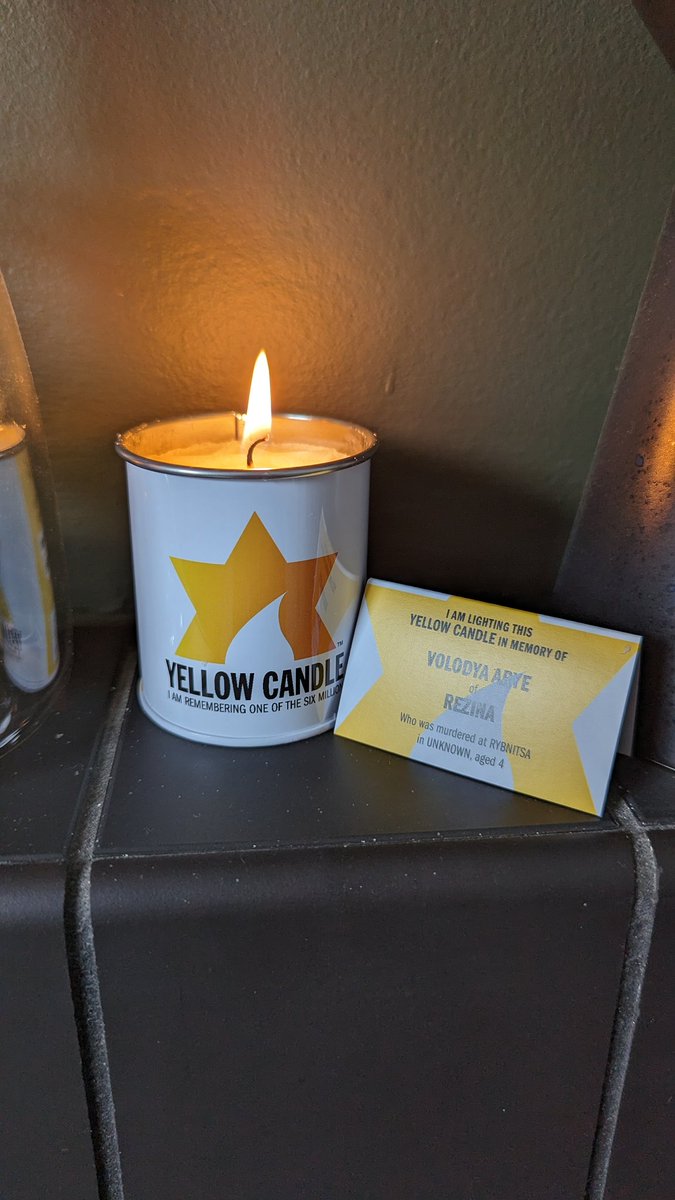 Lighting our @YellowCandleUK for Israel and Volodya both aged 4 for #YomHaShoah and the other 6 million #yellowcandle #neverforgotton