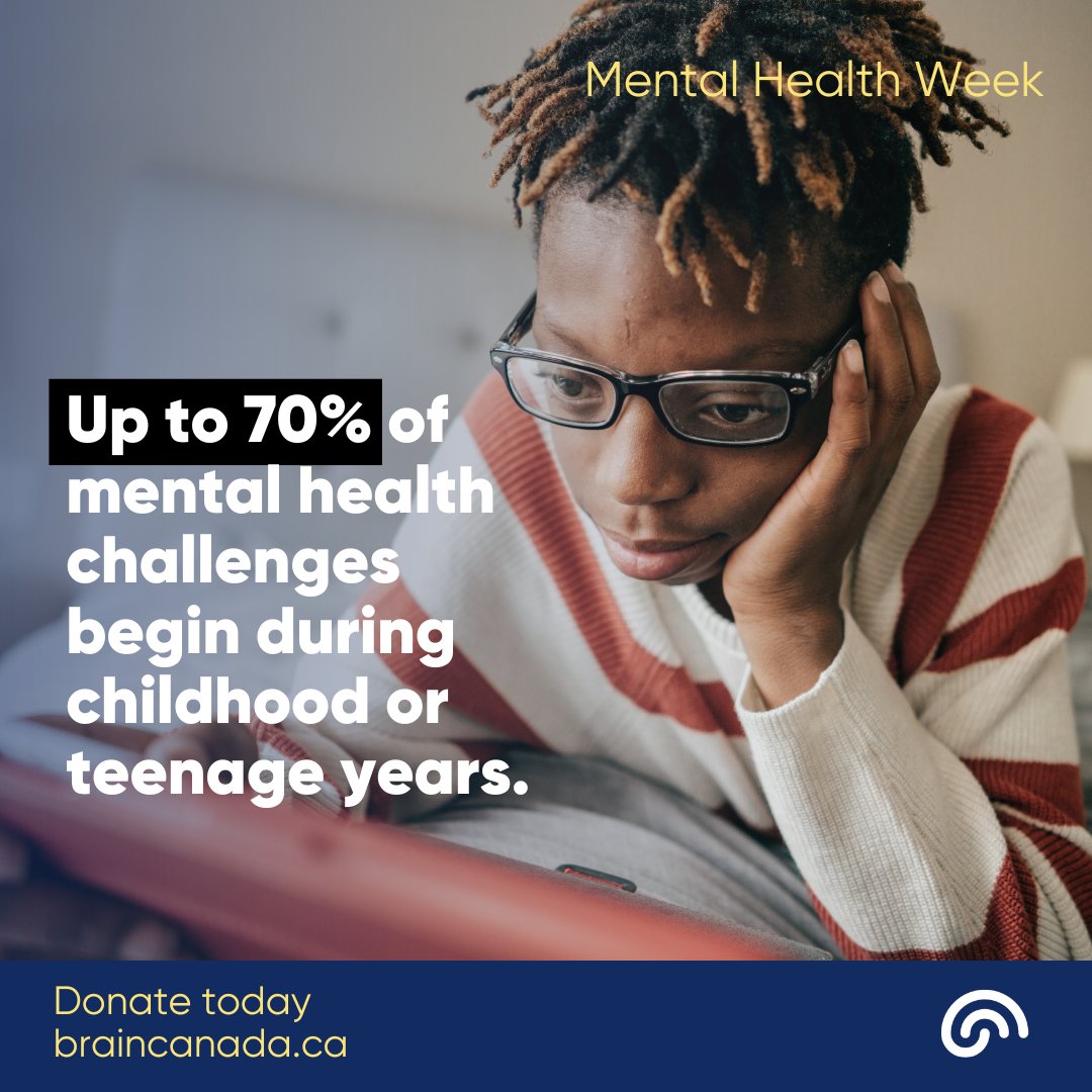 During the COVID-19 pandemic, youth were affected by the shift to all things virtual - leading to more teen social isolation and #mentalhealth challenges. This #MentalHealthWeek, join us in funding #research that will help protect our well-being ➡️ braincanada.ca/mental-health-…