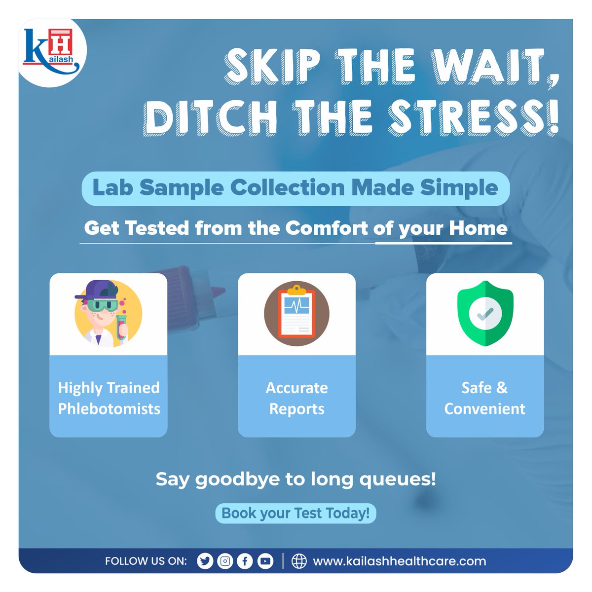 KailashHealth's tweet image. Forget the hassle of going out for blood tests or sample collection. #KailashHospital offers sample collection facility right at your doorstep with Kailash Homecare Services.

Accurate diagnosis and quick report delivery! Book today!

#LabTest #labsamplecollection #labtests…