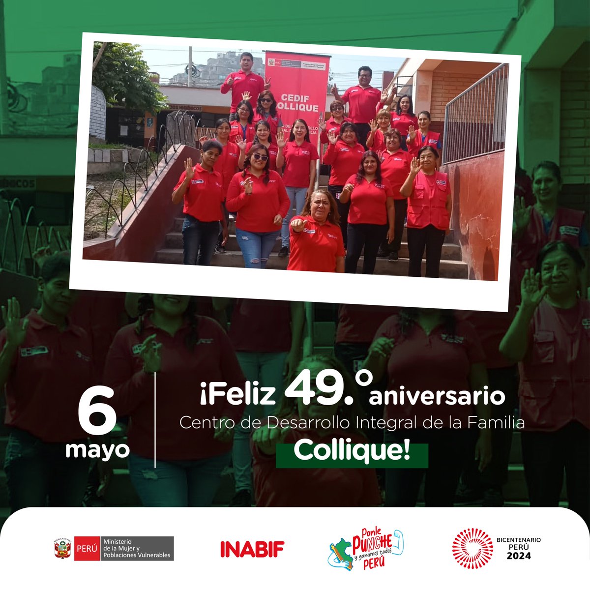 ✅ #FelizAniversario | Saludamos a todo el equipo del Cedif Collique, en el distrito de #Comas, por cumplir 49 años 🎂 al servicio de las familias más vulnerables de Lima Norte. ¡Felicidades! 🥳