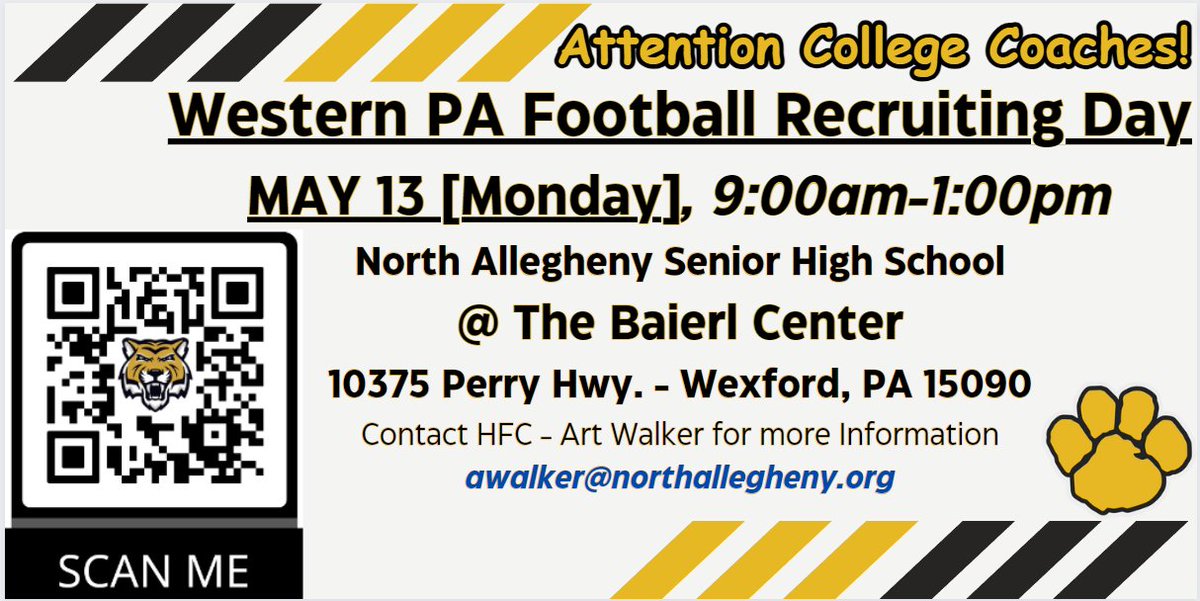 1 WEEK!!! Promote the WPIAL and City League to the next level! High School Coaches - Please Attend! & Share with all College Coaches! Spread the word! Please RT! @WPIAL_Insider @wpialsportsnews @TheWPIALEdition @wpial7 @AJWPIAL @WPIAL_Blitz @PFNBackyard @wpial @NATigerAthletic