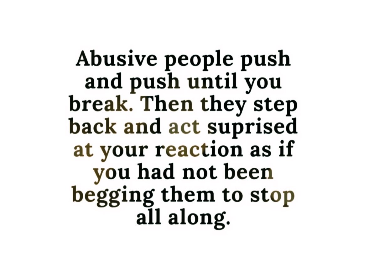 Narcissists provoke reactions from their victims through manipulation, gaslighting, & emotional abuse. When the victim reacts defensively or confronts the narcissist's behavior, the narcissist will portray themselves as the victim, flipping the script, ideally in front of an…