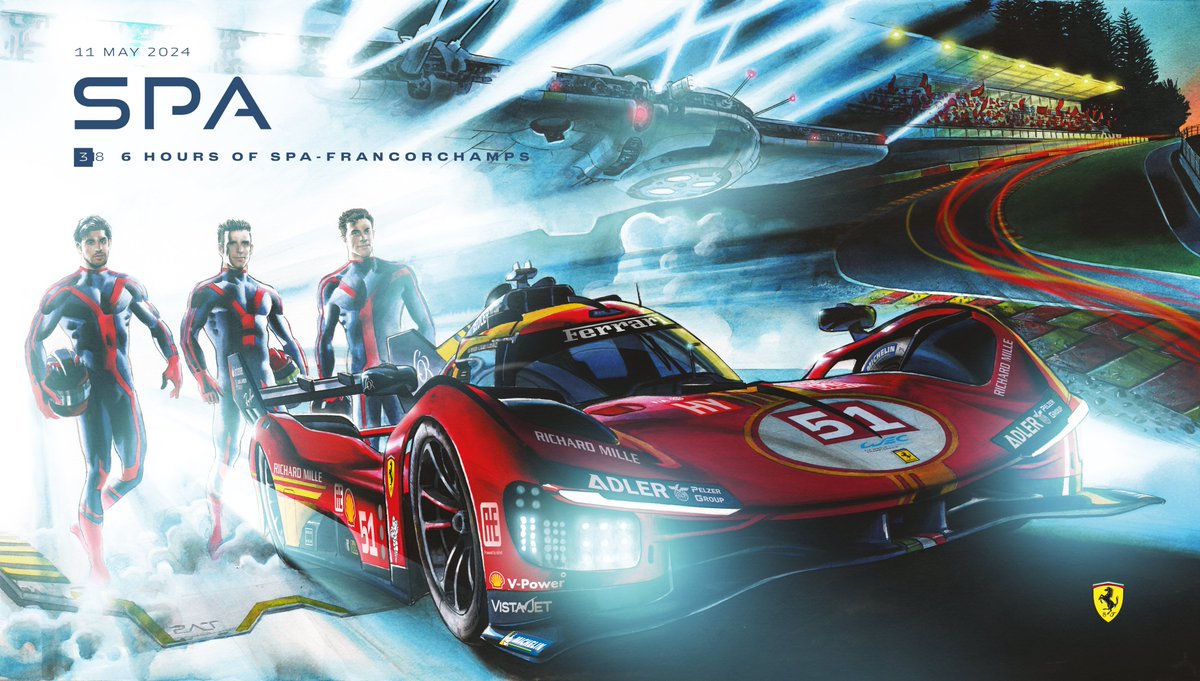 Ready to 𝙨𝙚𝙣𝙙 𝙞𝙩 at SPA 🇧🇪

Round 3/8 | 📍 Spa
🖌️ Cover art Patrizio Evangelisti ⬇️
bit.ly/CoverArt_6HSpa

#Ferrari499P #FerrariHypercar #WEC #6HSpa