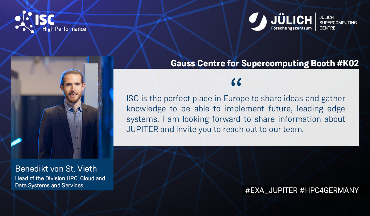 Meet our experts at #ISC24 Benedikt leads the division HPC, Cloud and Data Systems at JSC, responsible for specifying, procuring, installing, and operating all kinds of science-enabling and -supporting systems. His focus currently is the installation of JUPITER/JUST6 #EXA_JUPITER