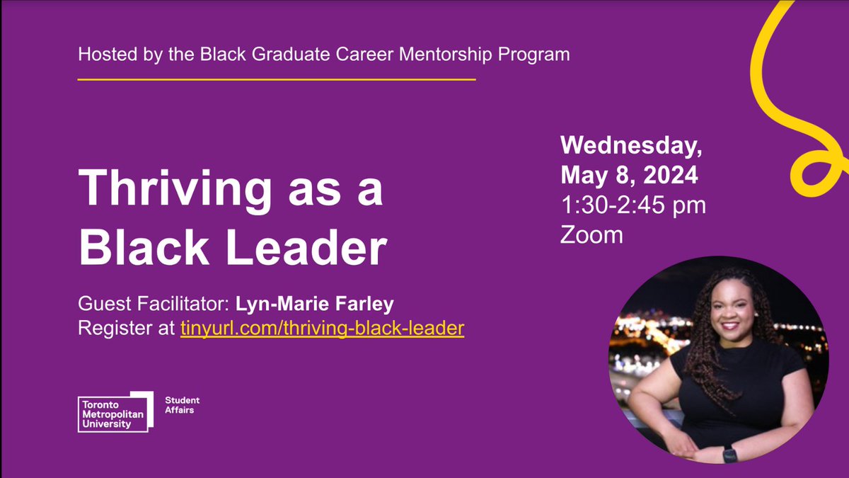 Register today! This Wed., May 8, join @trimentoring, @careercooptmu and guest facilitator Lyn-Marie Farley for “Thriving as a Black leader,” an empowering conversation on establishing your authentic professional identity as a Black leader. rebrand.ly/qa7i64n