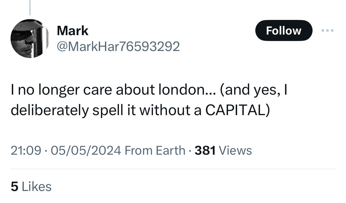 Don’t know about the rest of London, but I’m devastated by this stinging comment from MarkHar and his numbers…