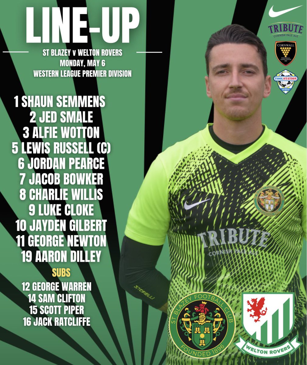 STARTING XI - Here’s our final lineup of the 2023/24 season for today’s @TSWesternLeague clash with @WeltonRoversFC. 💚🖤