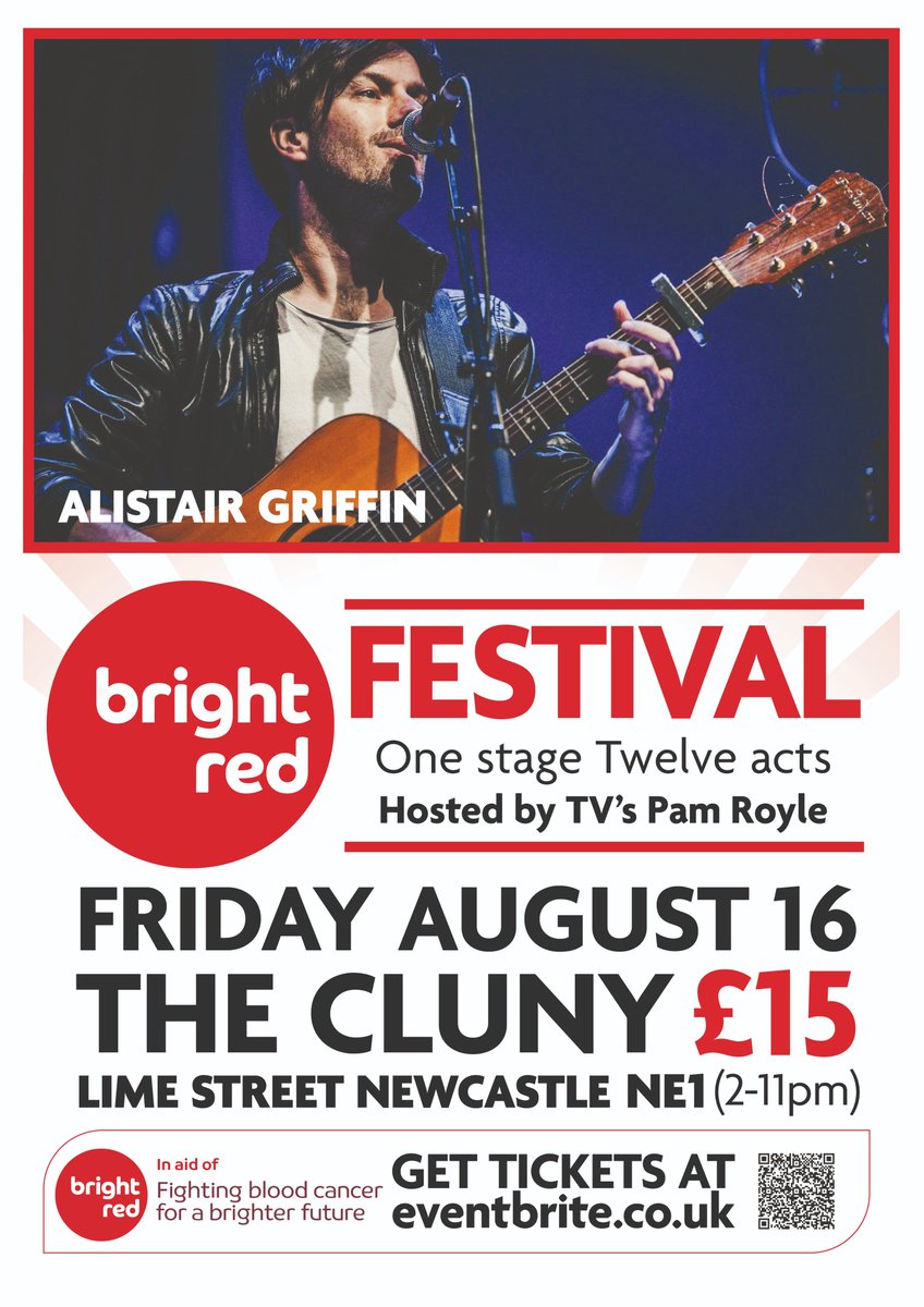 The @BrightRedOrg Festival : 1 stage 12 acts! Promises to be a fantastic day of music at @thecluny on Fri Aug 16th. Featuring in the stellar line up is acclaimed singer / songwriter @AlistairGriffin Tickets available at : eventbrite.com/e/bright-red-m…