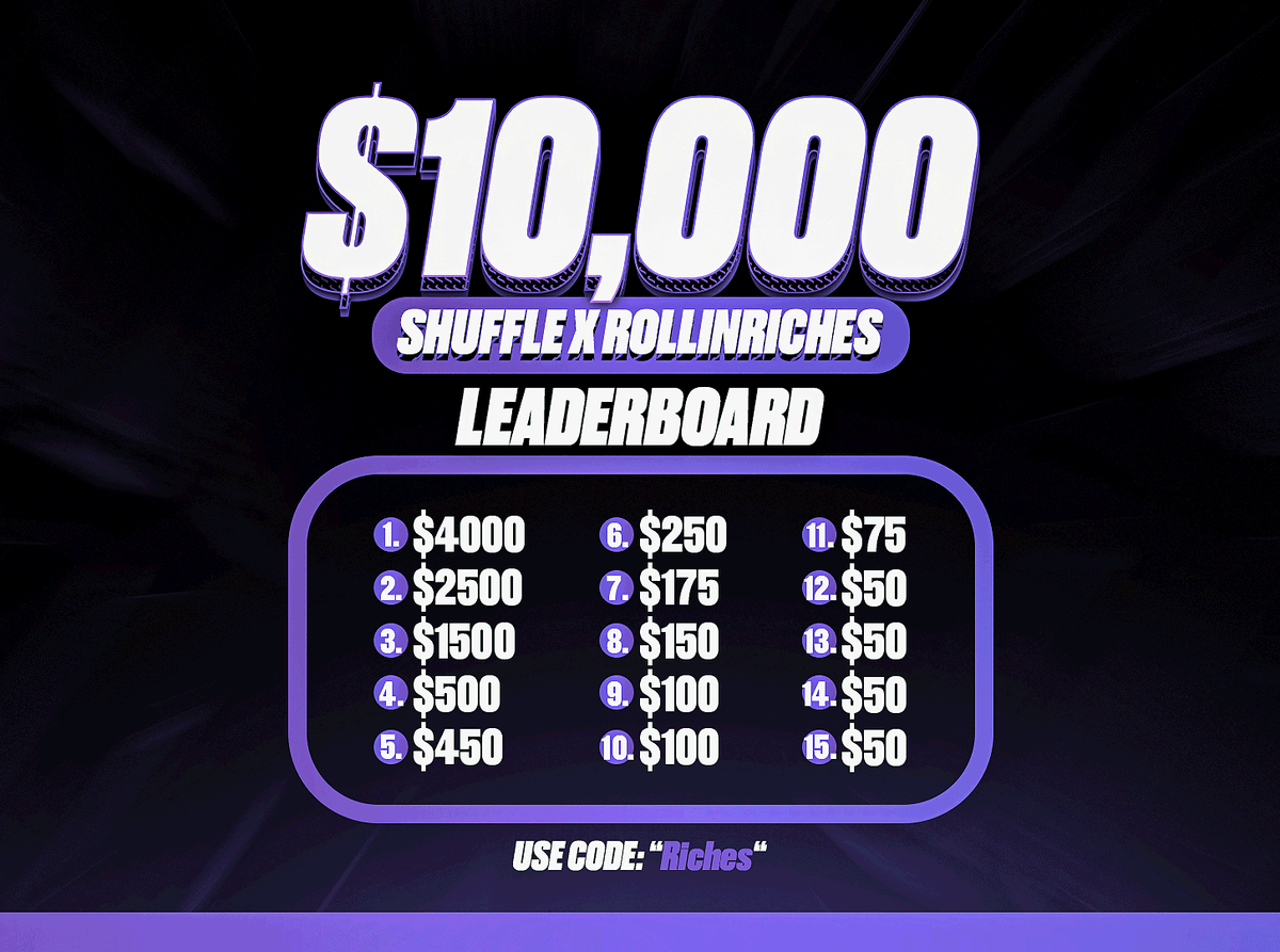⚡Random RT + Tag Gets $100 ⚡ 🔥Our $10,000 Shuffle Wager Leaderboard Is Live! Participate by playing under code Riches: shuffle.com/?r=Riches 🔗Check the leaderboard here: richrefs.com/leaderboard 🕒Leaderboard ends on 31st of May!
