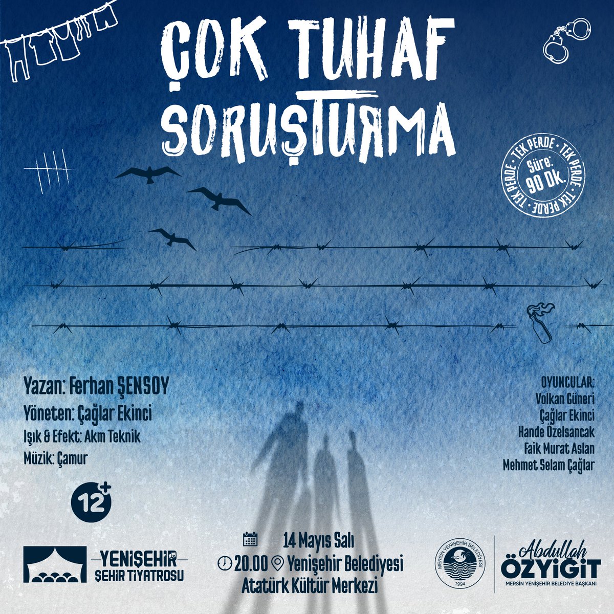 Yenişehir Şehir Tiyatromuzun sahneleyeceği “Çok Tuhaf Soruşturma” adlı tiyatro oyununa tüm hemşehrilerimiz davetlidir. 📅14 Mayıs Salı ⏱️20.00 📍 Yenişehir Belediyesi Atatürk Kültür Merkezi